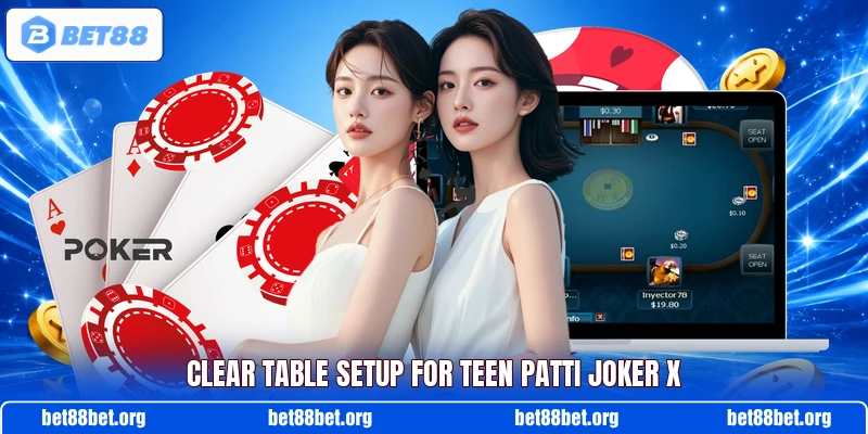 Clear table setup for Teen Patti Joker X