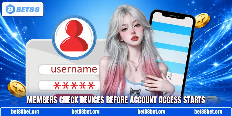 Members check devices before account access starts