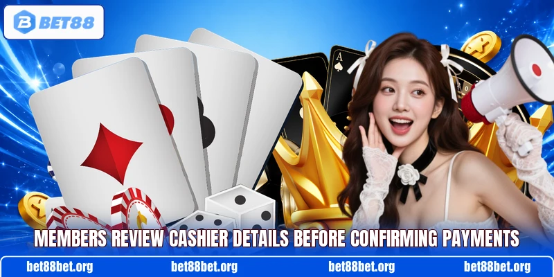 Members review cashier details before confirming payments