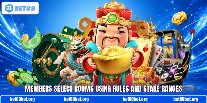 Members select rooms using rules and stake ranges