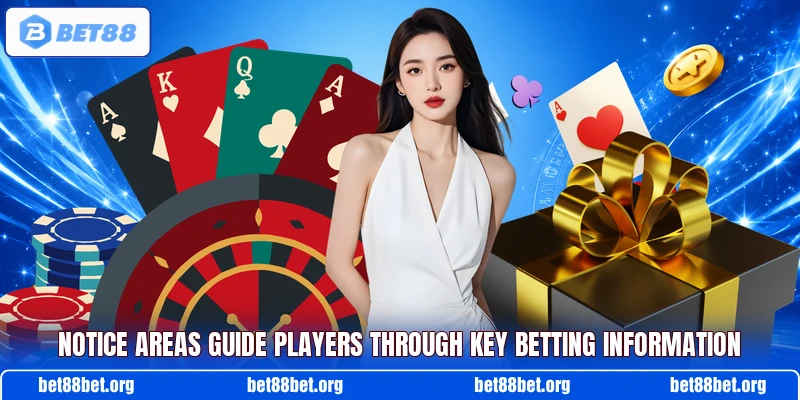 Notice areas guide players through key betting information