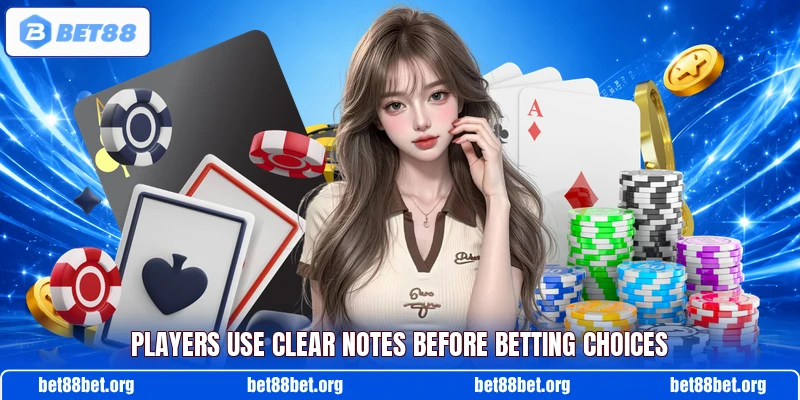 Players use clear notes before betting choices