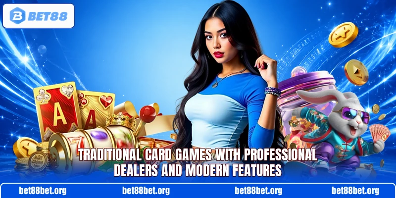 Traditional card games with professional dealers and modern features